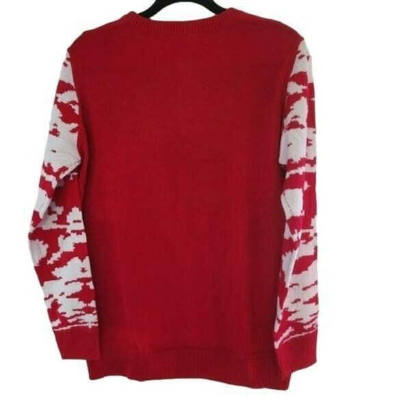 Womens Size L Red Pullover Christmas Ugly Sweater Santa Snowflakes Print Knit - Picture 5 of 7